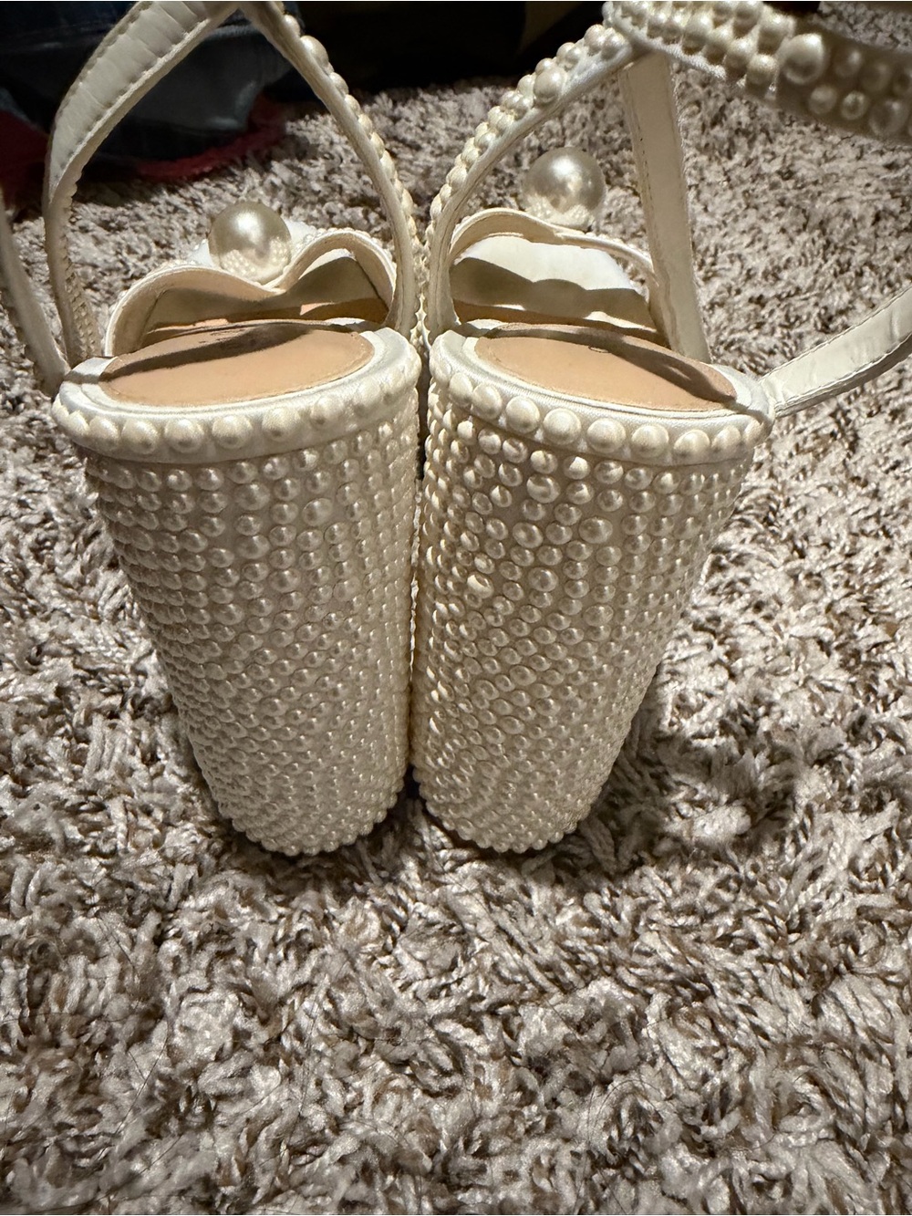 Gianni Bini Ivory Pearl-Embellished Platform Slingback Heels - Picture 3 of 4